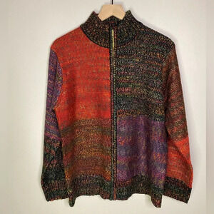 Vintage coldwater creek colorblock zipper cardigan sweater colorful size medium